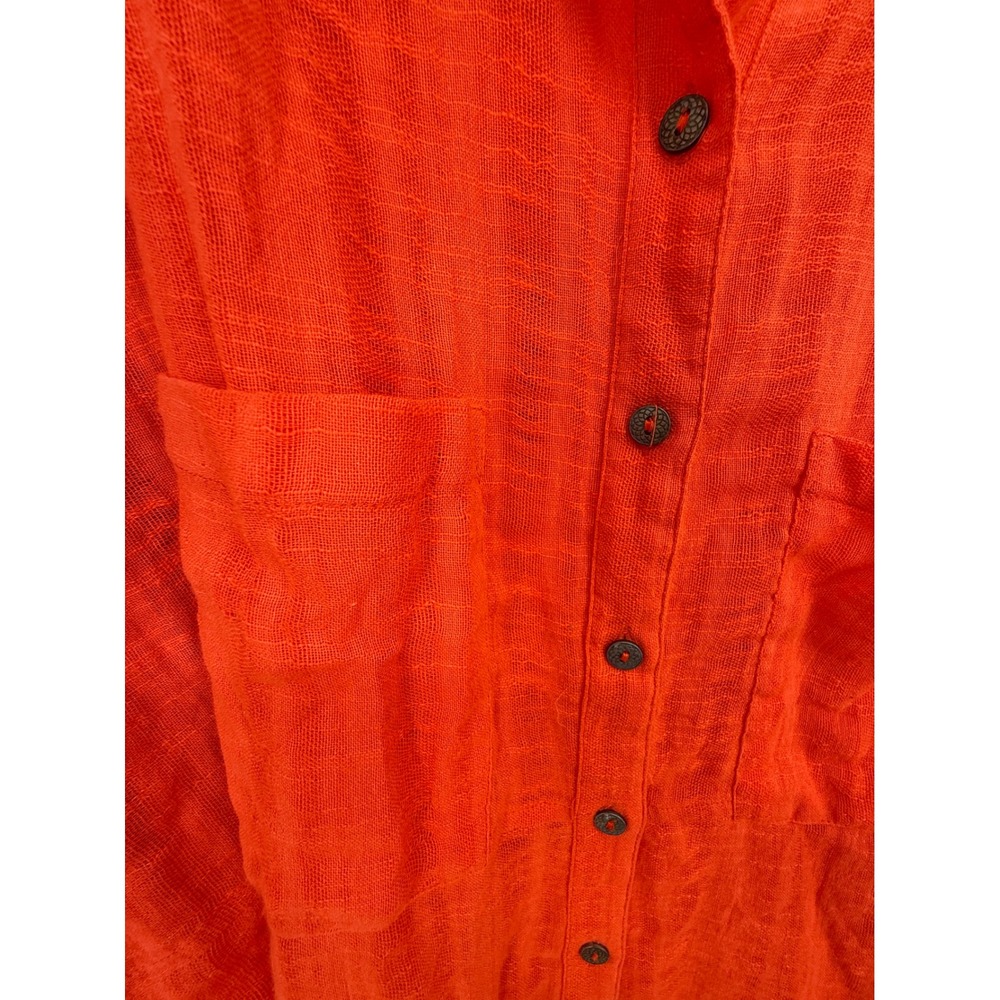 Free People Button Down Shirt Womens LG Orange Gauze Oversized Split Back Top - Picture 5 of 10